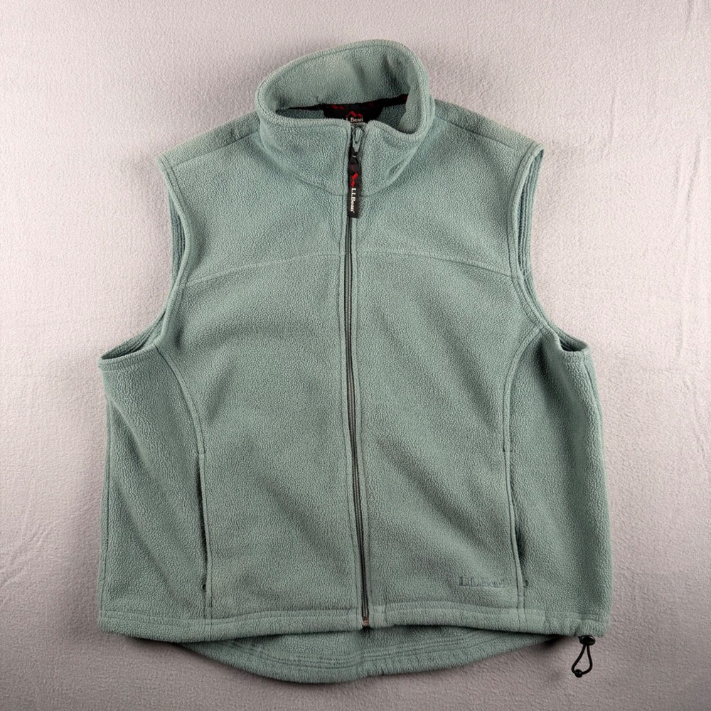 Vintage LL Bean USA Outdoors Womens Fleece Vest Medium Green Full Zip Gorpcore